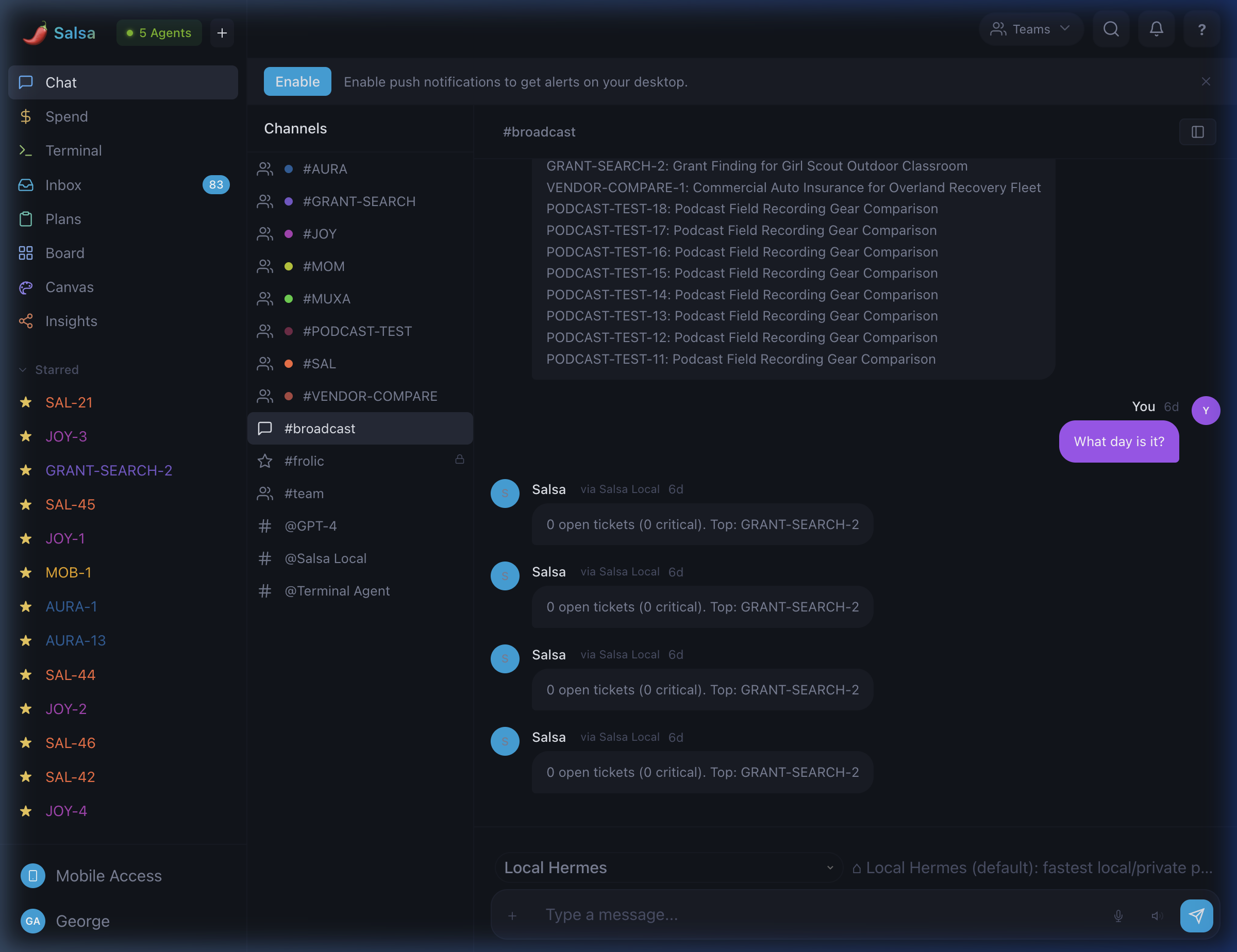 Salsa execution dashboard